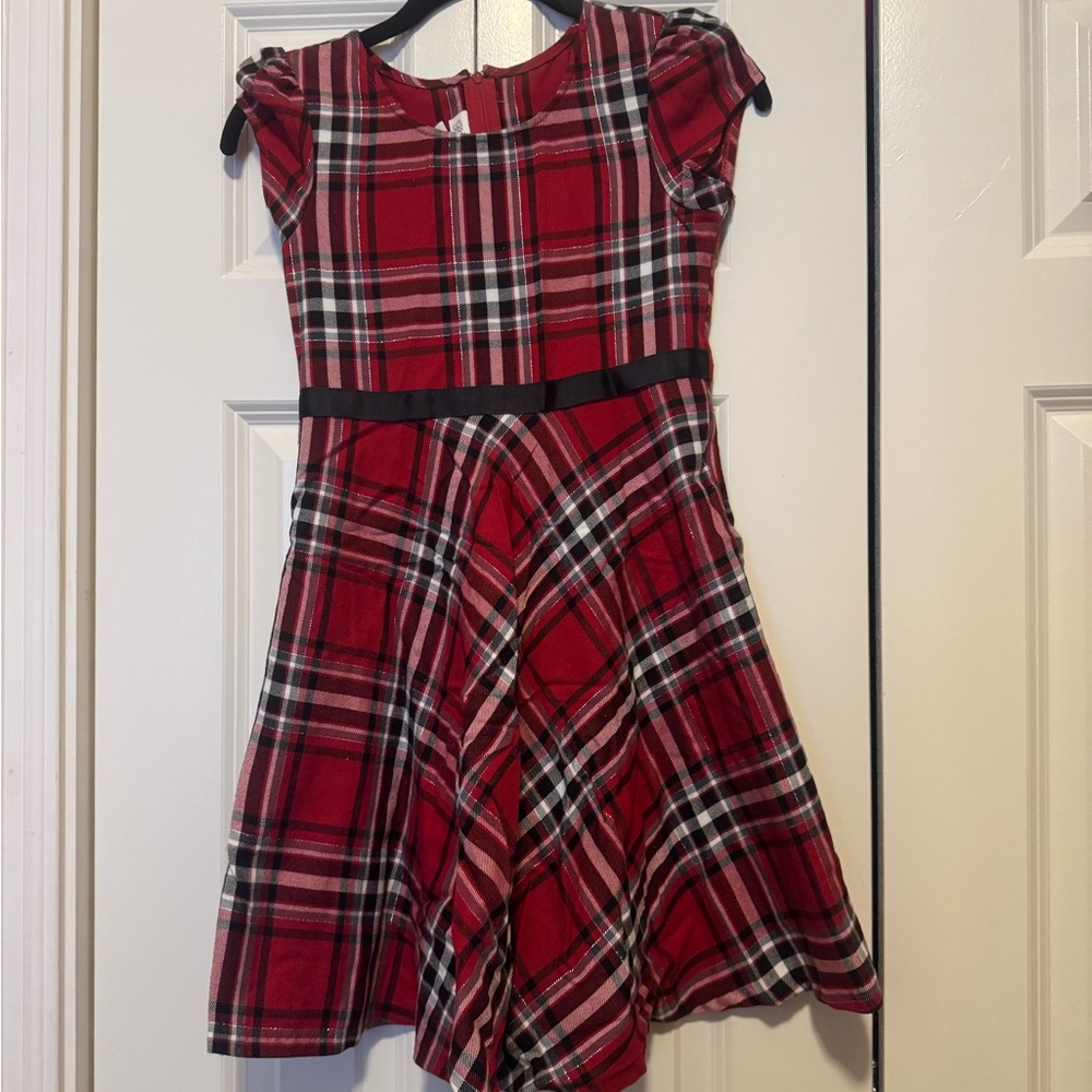 Bonnie Jean Girls Red Black Plaid Christmas Holiday Party Dress Size 10 A-Line